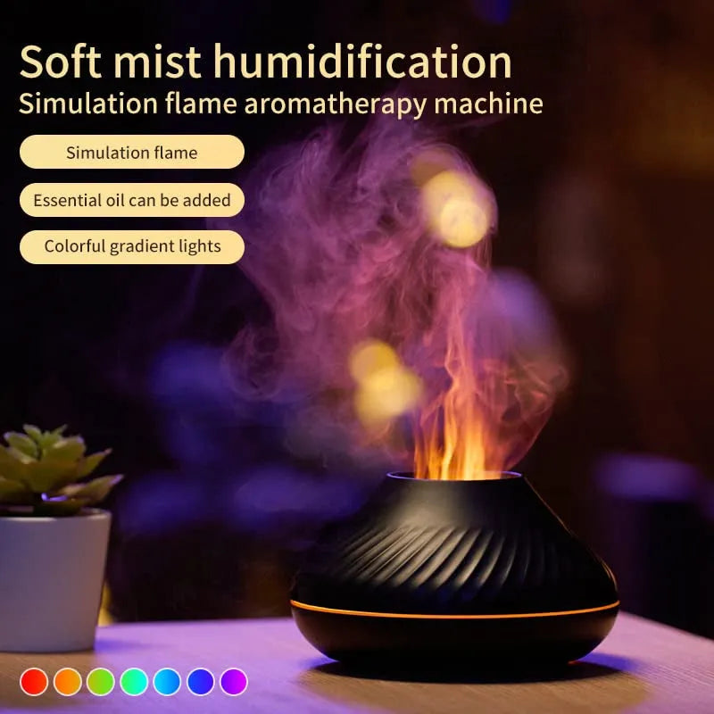 Beige and black USB-powered aroma diffuser with colour-changing LED light and water mist output