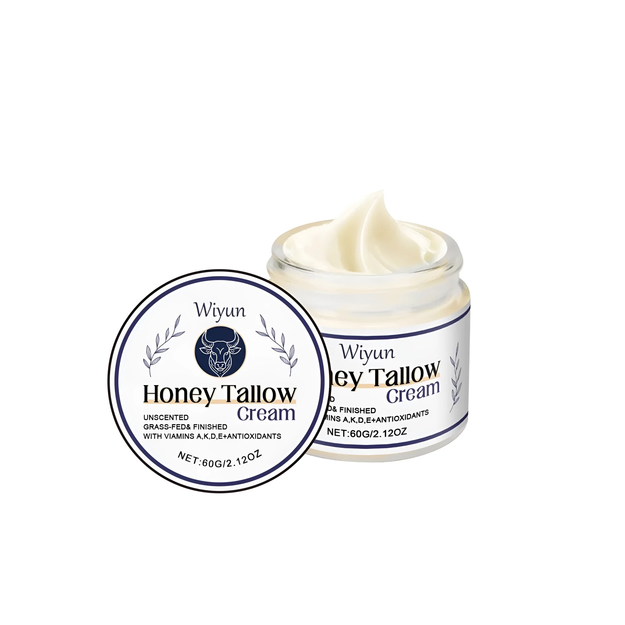 A 60g pot of Cow Fat Moisturising Cream with tallow and honey formula.