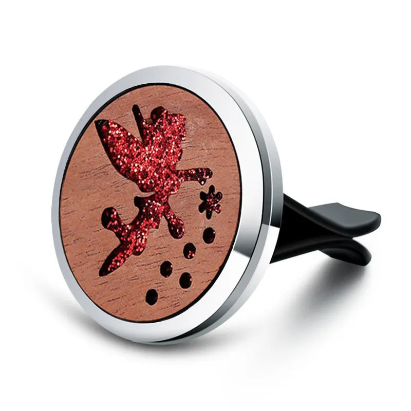 Round alloy wood car aromatherapy clip for air freshener discs with incense holder