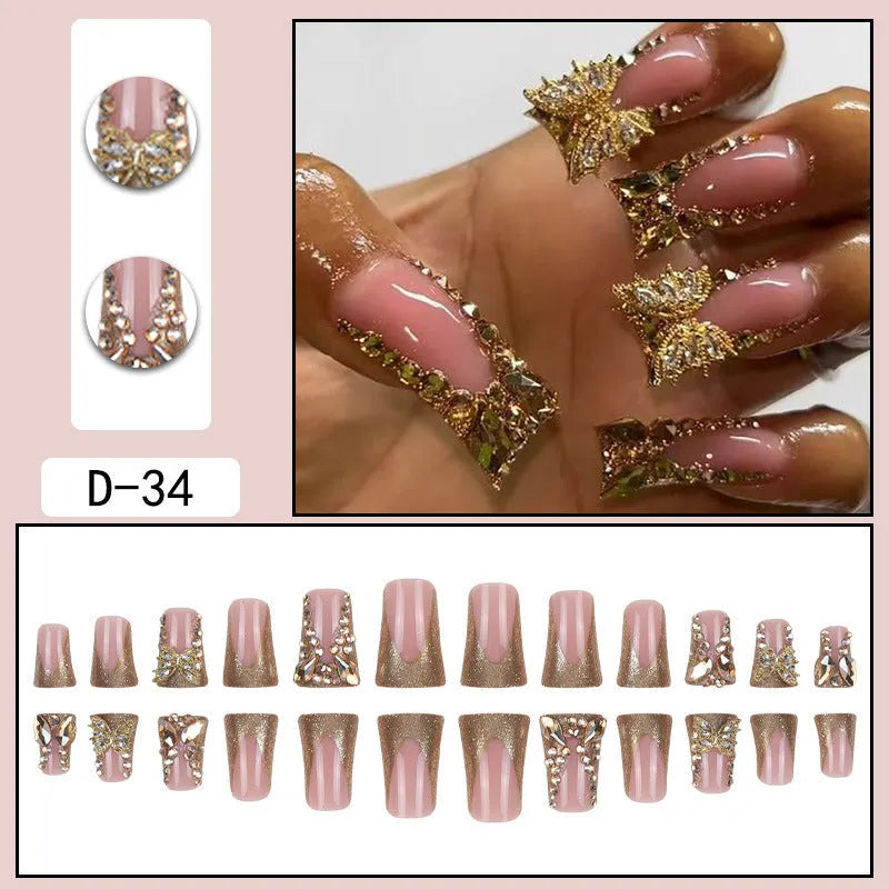 Golden diamond and butterfly design nail stickers in D34 colour with adhesive tube