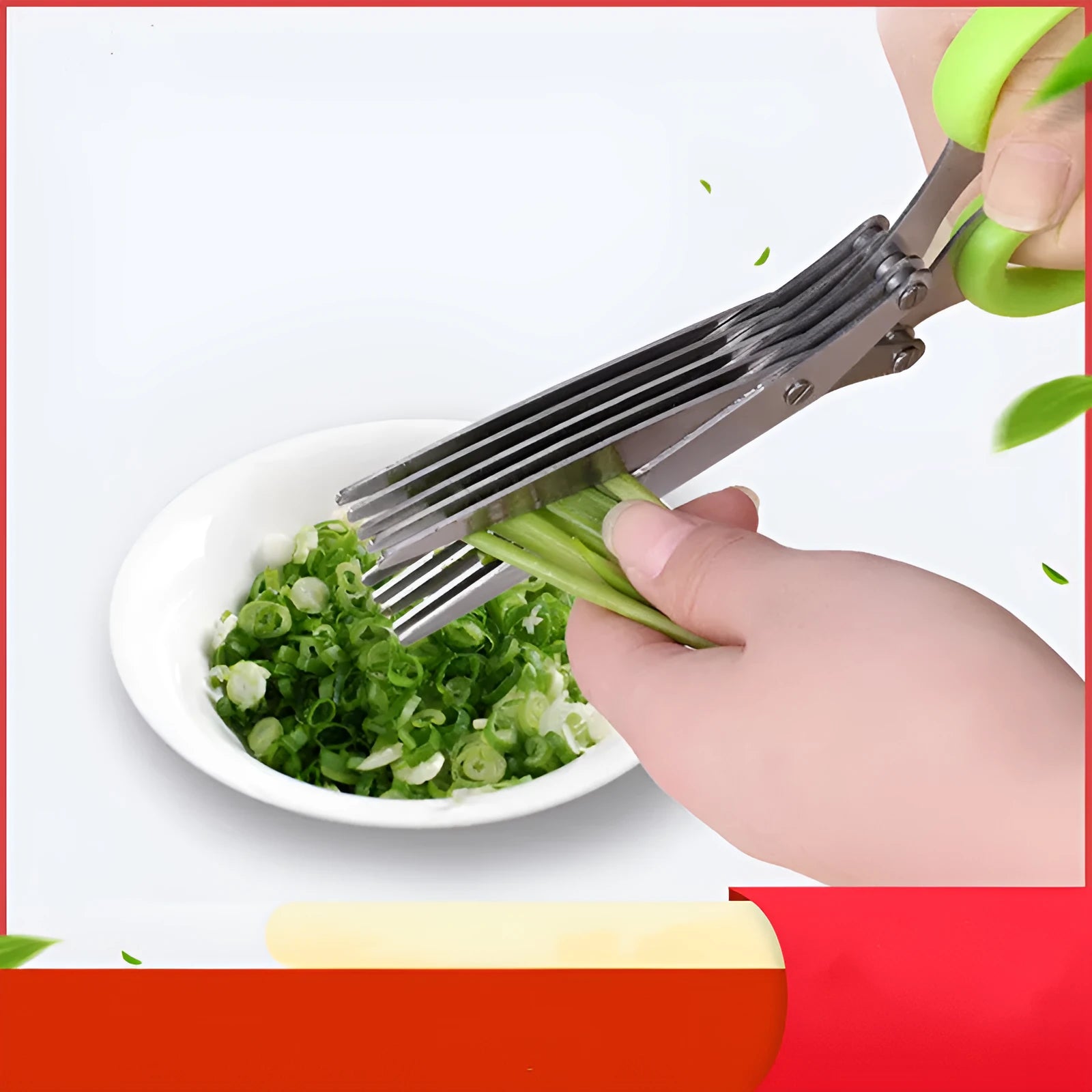 Green stainless steel five-layer kitchen scissors for chopping green onions and seaweed