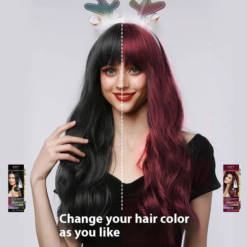 Easy Coloring Comb hair dye in brown, dark brown, and wine red 200ml bottles