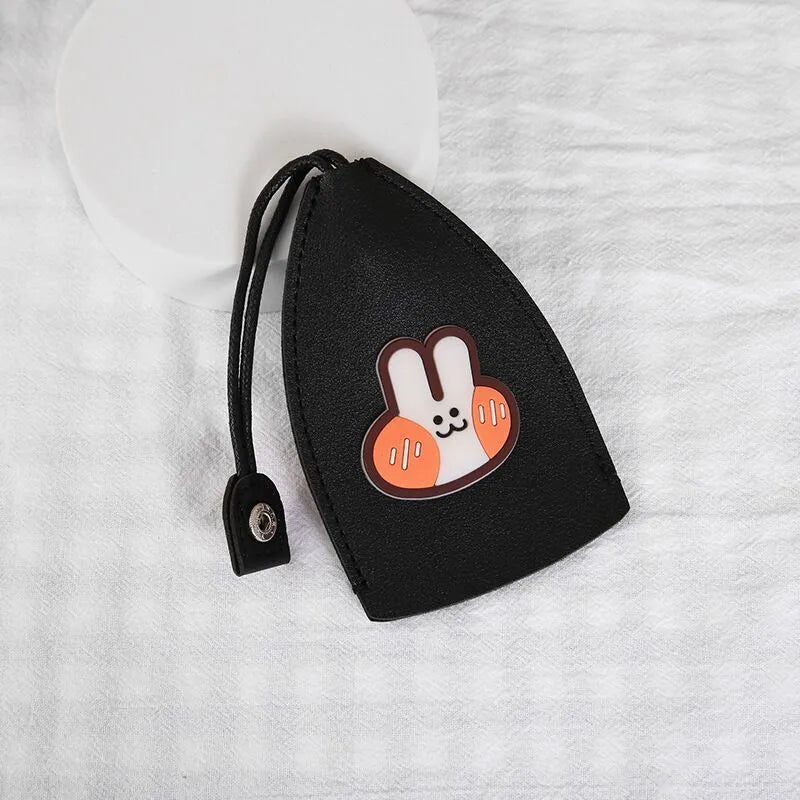 Colourful cartoon PU leather pull-out key case for car keys, shown open and closed
