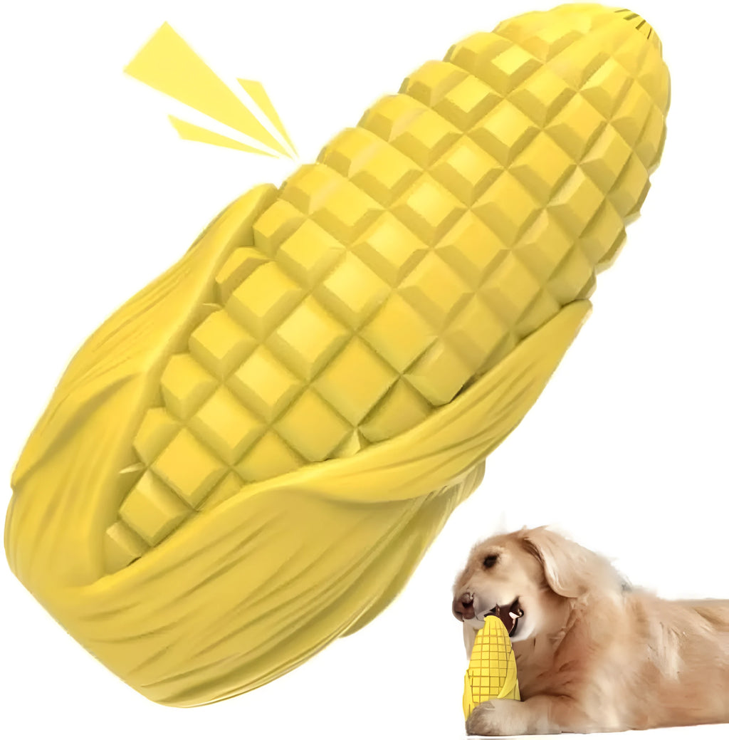 Corn stick shaped dog chew toy for medium large breeds with teeth cleaning grooves