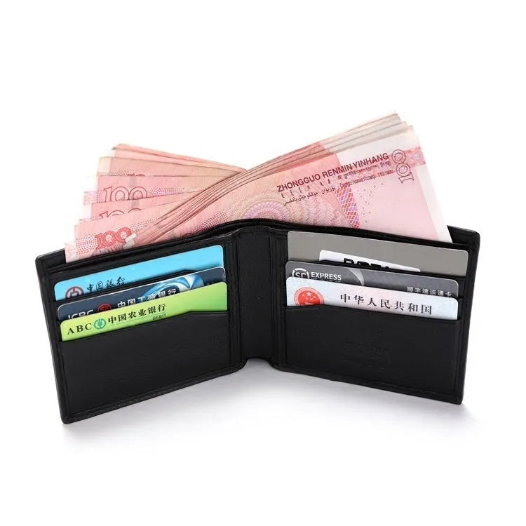 Pearl fishskin texture genuine leather wallet with horizontal square shape and sewing thread detail
