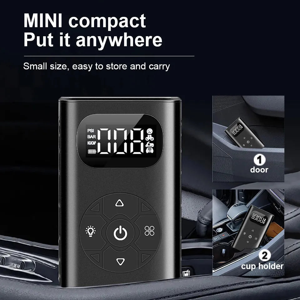 Black aviation aluminium USB power bank tyre inflator with hose for cars and motorcycles