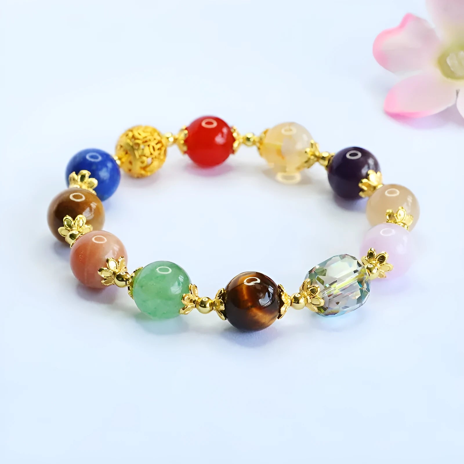 Natural amethyst and tigereye crystal bracelet with 10mm beads in Dunhuang colourful Duobao design