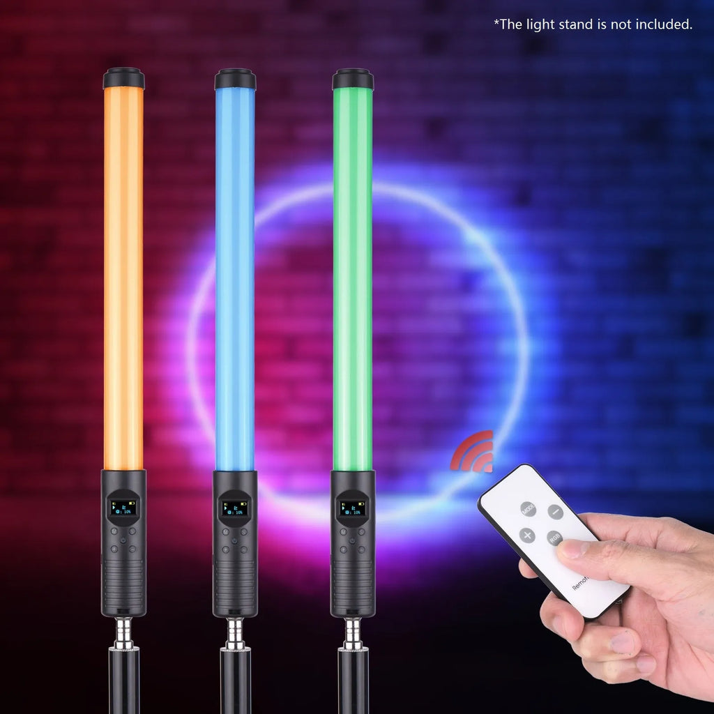 Handheld dual colour temperature LED photography light stick with RGB lighting modes and mounting bracket