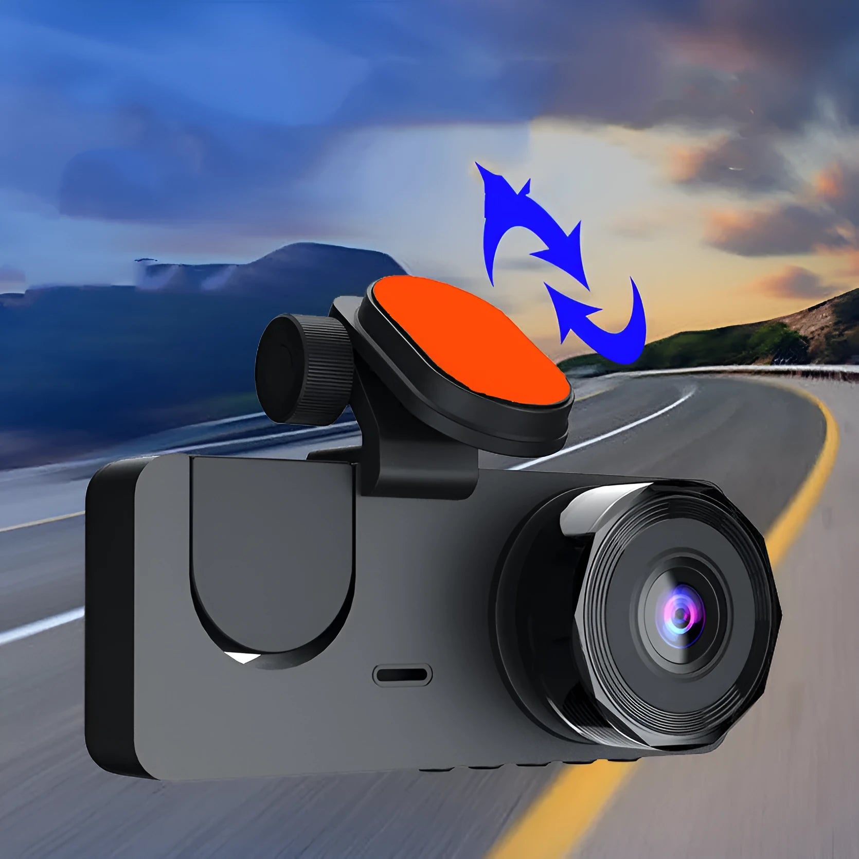 Black car dashcam with touch control for 1080P HD recording and 170-degree wide angle