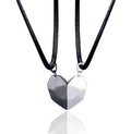 Black and white faceted heart pendant magnetic couple necklace gold-plated 62cm