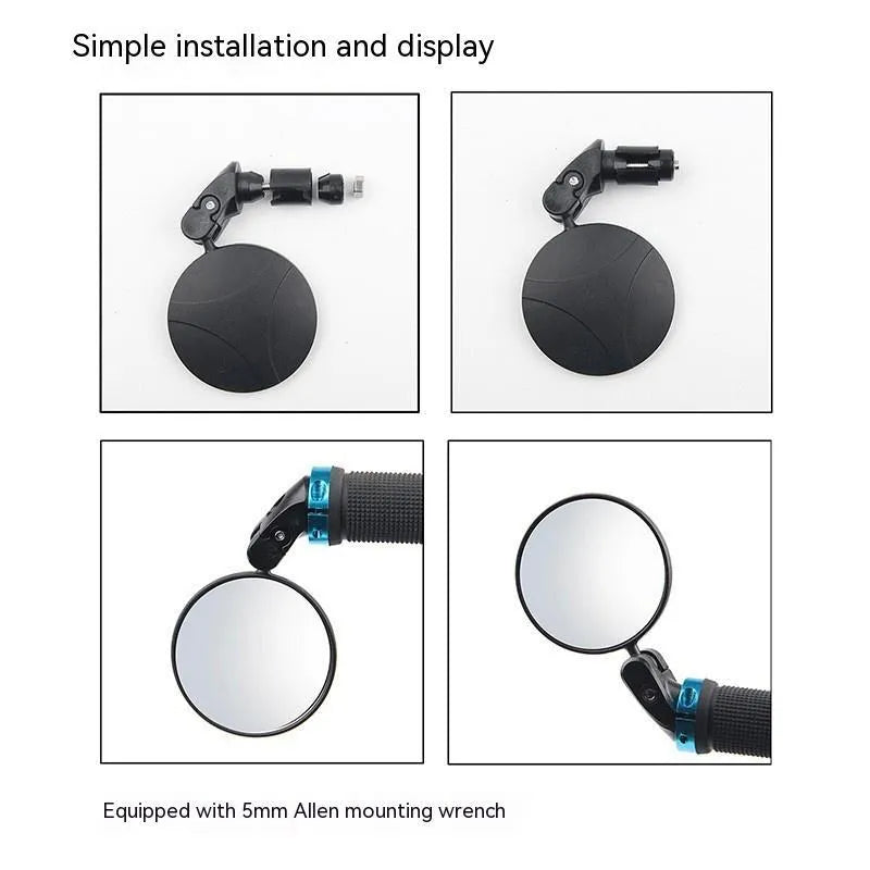 Black foldable convex rearview mirror showing 7cm diameter reflector and 14cm length
