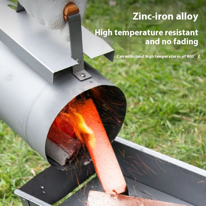 Zinc-iron alloy charcoal fire basket with point carbon barrel style for outdoor barbecues.