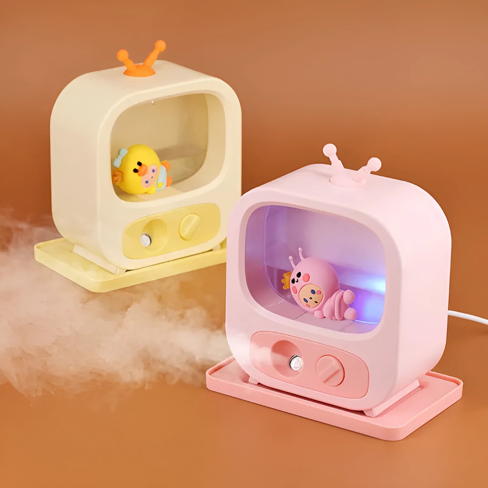 Creative Home Desktop Small TV Shape Humidifier with Atmosphere Lights in pink