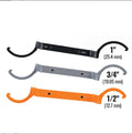 Three magnetic wrenches in orange, grey, and black from the H251 three-piece crescent and catheter locking wrench set.