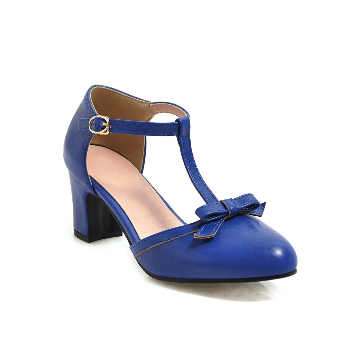 Women's chunky heel sandals with bow tie decoration and hollow out design in PU material