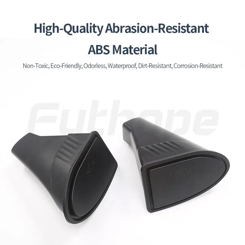 Two matte black ABS plastic storage boxes designed for Tesla Model Y front door pockets