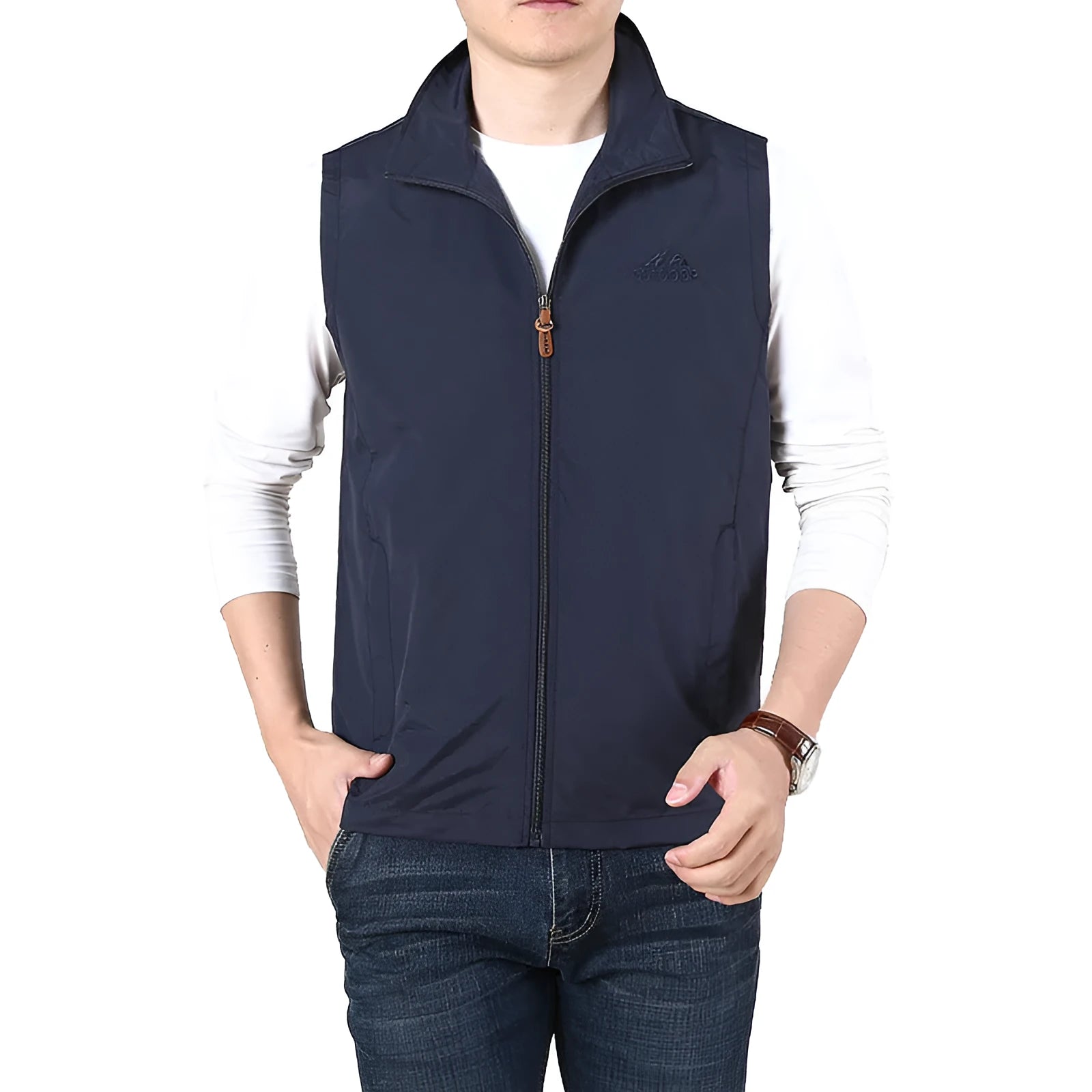 Niandun men's thin waistcoat vest in a solid colour with side seam pockets