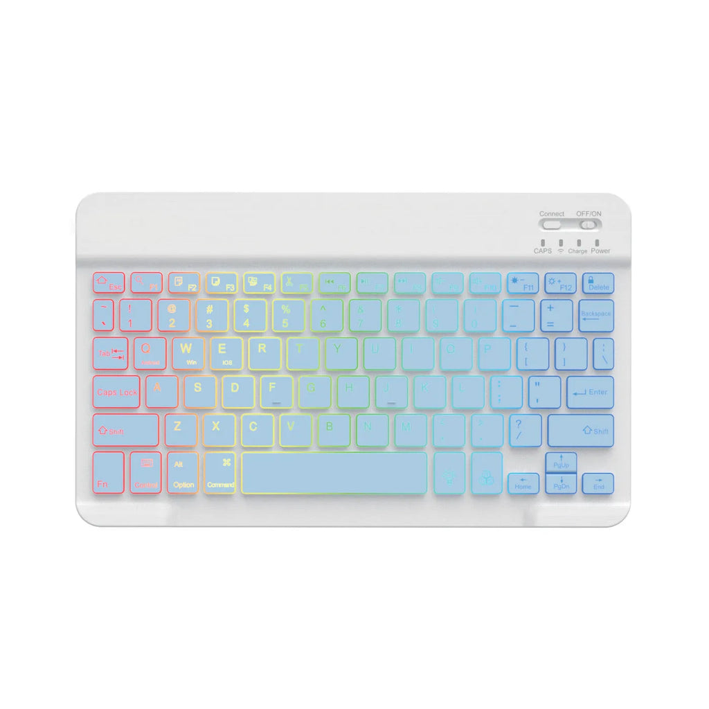 10-inch wireless Bluetooth keyboard with colourful LED backlighting for tablets and mobile devices