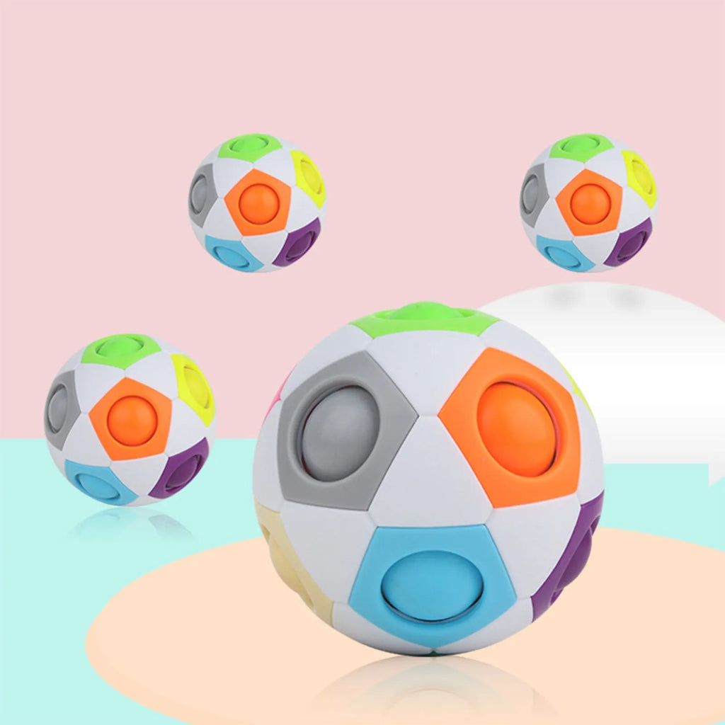 Rainbow coloured ball puzzle toy showing 11 moveable balls inside 7cm plastic sphere