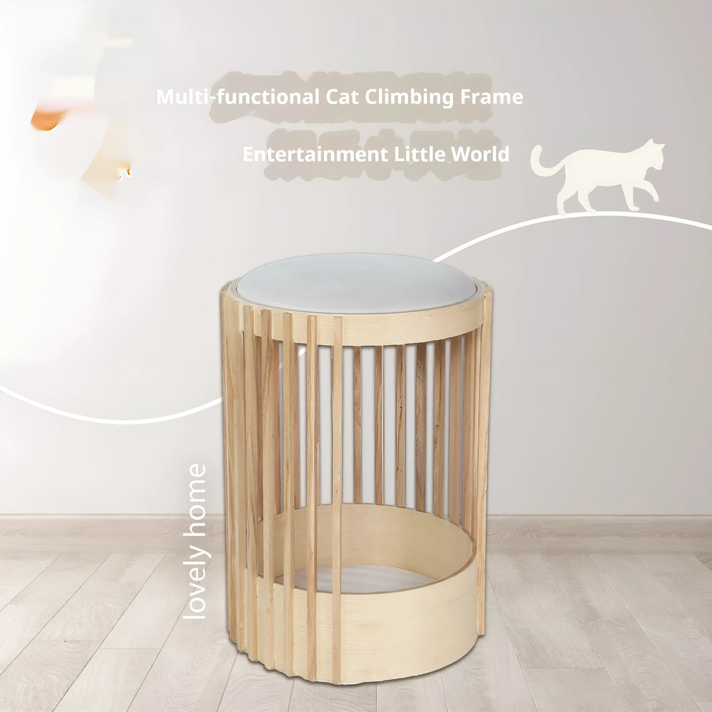 Solid wood cat climbing frame with pet bed in short 40x60cm size simple style