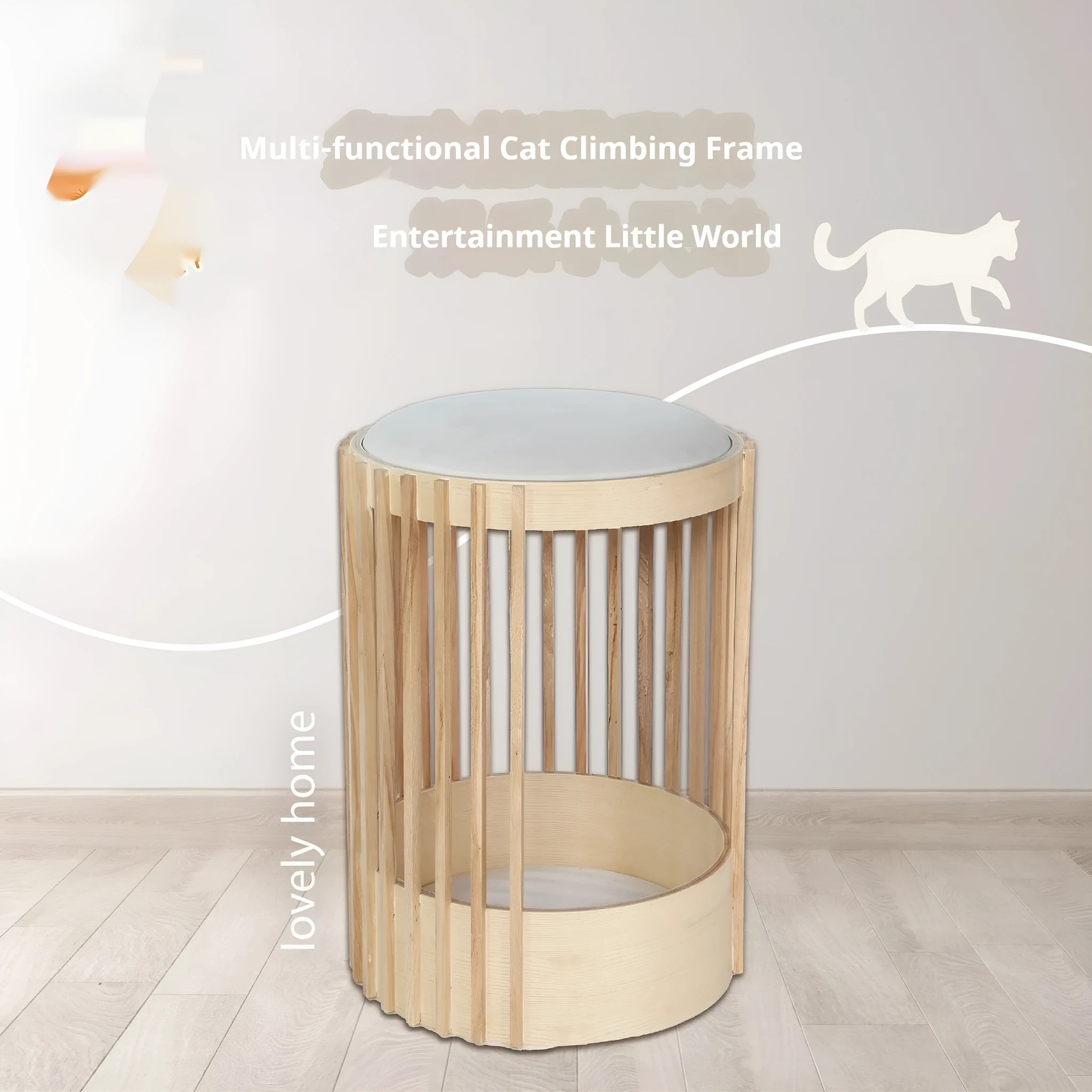 Solid wood cat climbing frame with pet bed in short 40x60cm size simple style