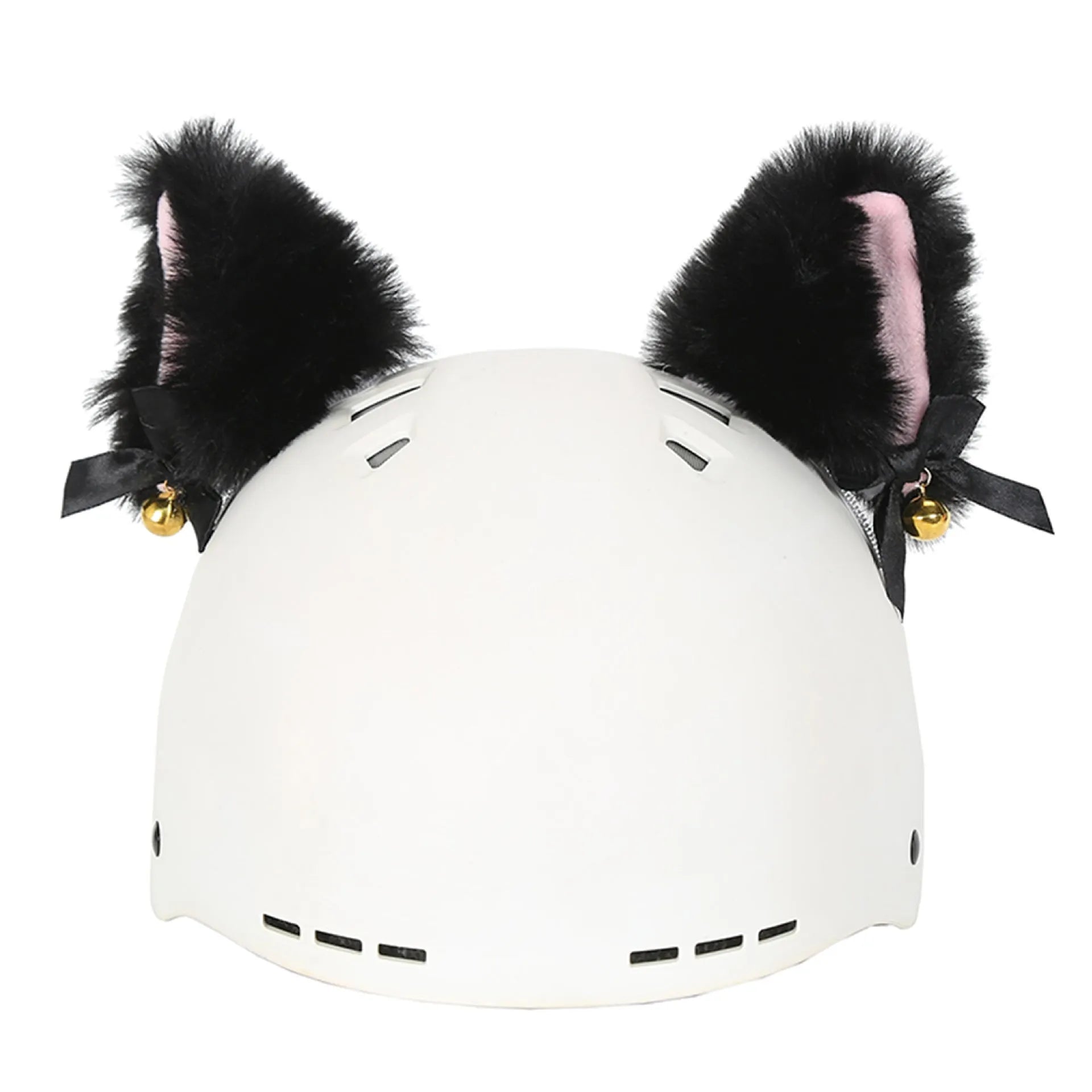 A soft plush cartoon character cover stretched over a medium-sized motorcycle helmet.