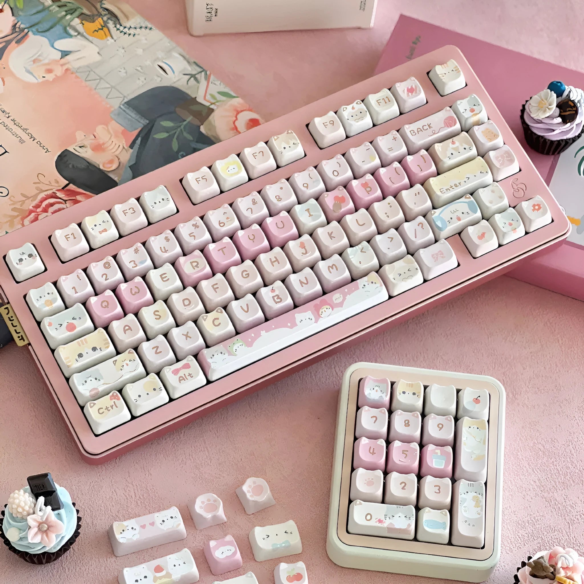 Meow Meow Team 141-piece sublimation keycap set for mechanical keyboards with colourful five-sided designs
