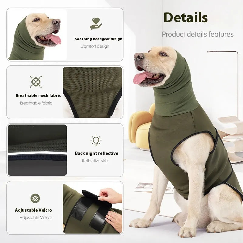 Polyester dog anti-anxiety jacket in Army Green colour for mood soothing