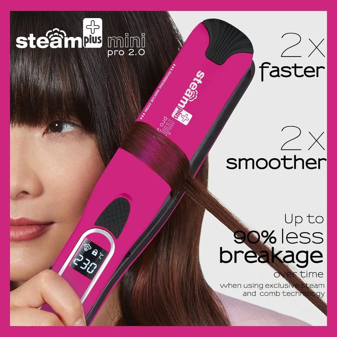Champagne gold hair straightener with steam mist function and ceramic plates