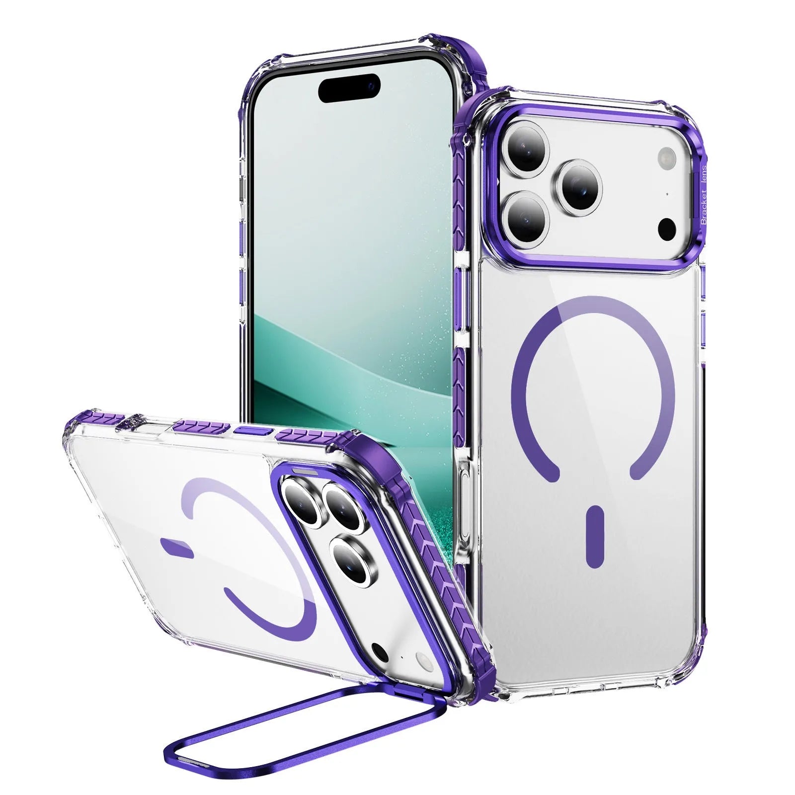 Rainbow No 1 transparent magnetic suction shockproof case for iPhone Pro models in black, blue, green, orange, and red.