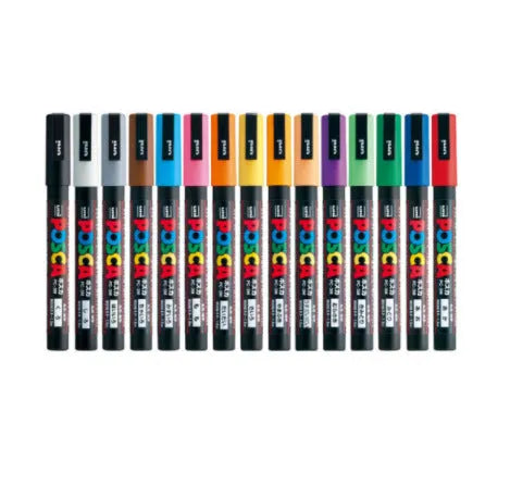 Doodle acrylic marker set with eight coloured refills in plastic case showing 0.9mm fine tip pen