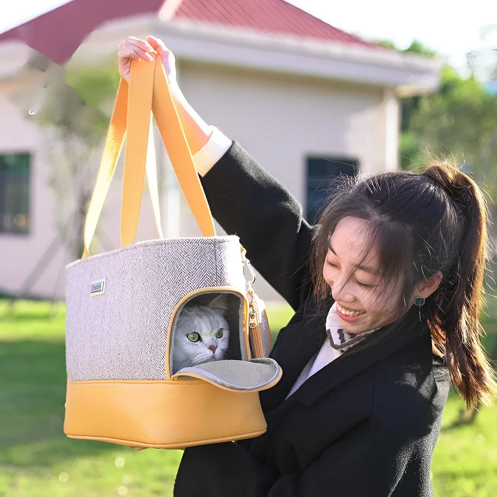 Portable pet backpack capsule carrier for small cats and dogs with breathable mesh, 42cm dimensions