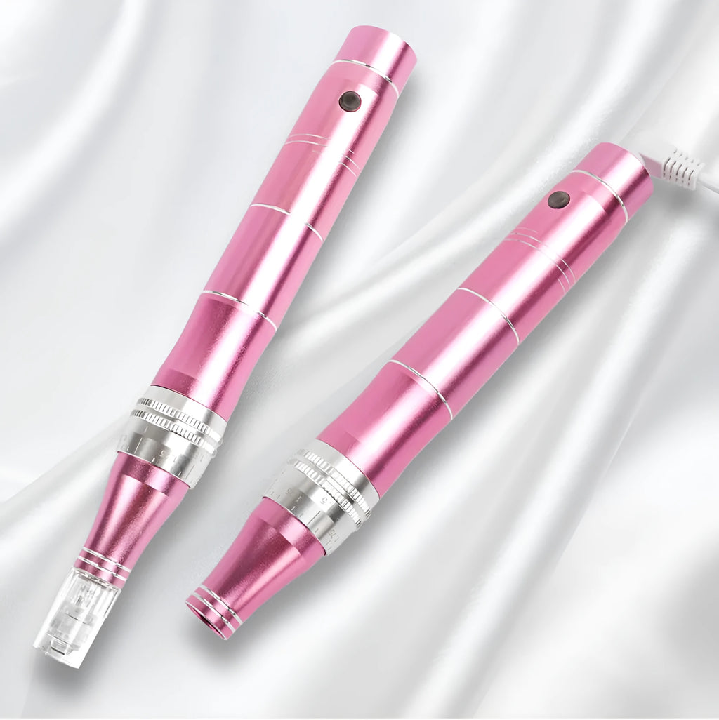 Rose gold IPL hair removal and microneedle beauty device with USB cable and interchangeable plugs