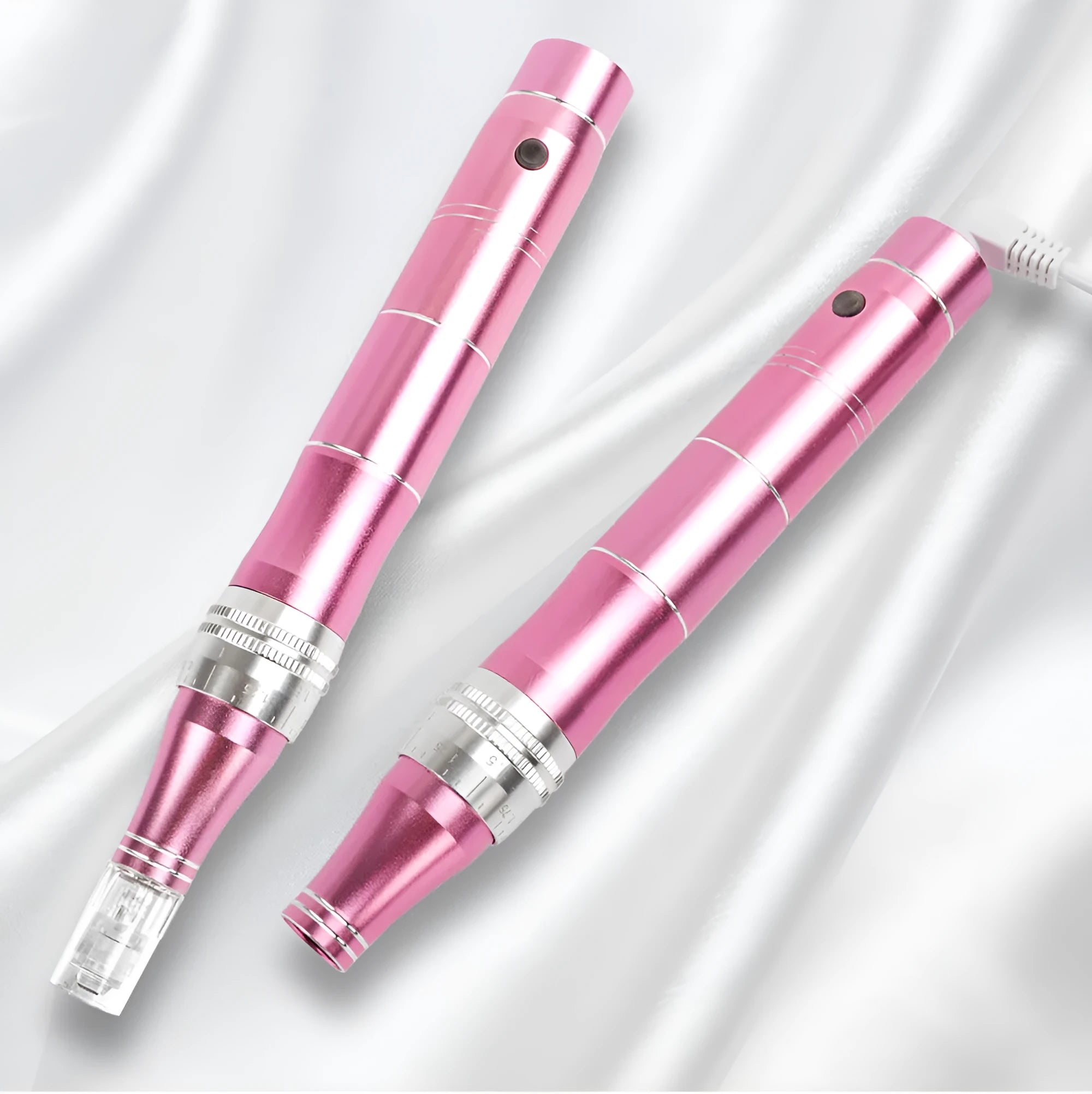 Rose gold IPL hair removal and microneedle beauty device with USB cable and interchangeable plugs