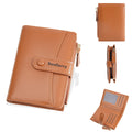 Women's waterproof PU leather short wallet in apricot colour showing card slots and compact design