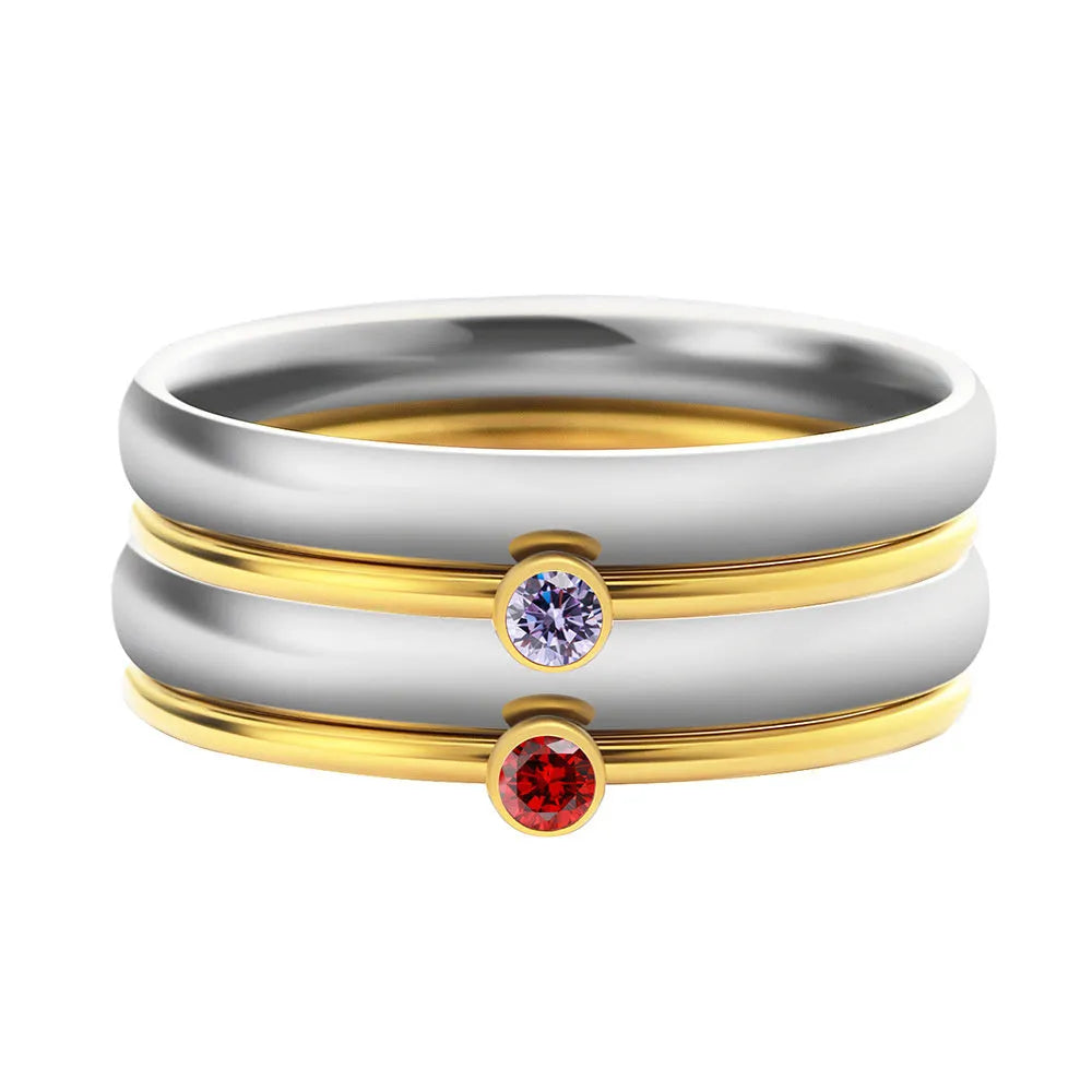 December birthstone engraved ring with geometric shape and titanium steel construction