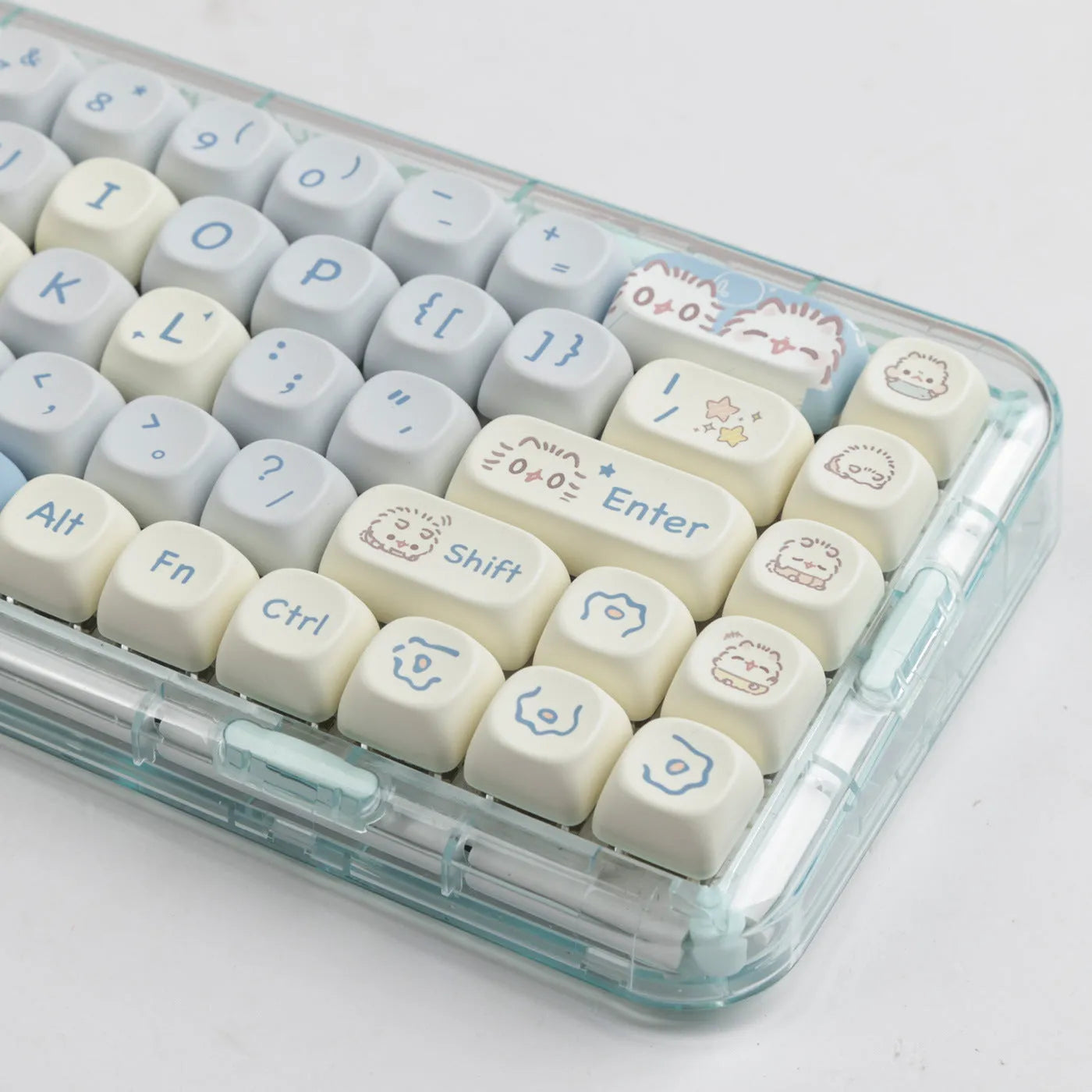 144-piece MOA height keycap set with cute meow block sublimation design and PBT construction for mechanical keyboards