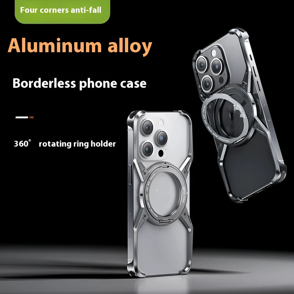 Rotary magnetic adhesive bracket hollow aluminium alloy phone case for iPhone 16 Pro Max in Deep Space Gray