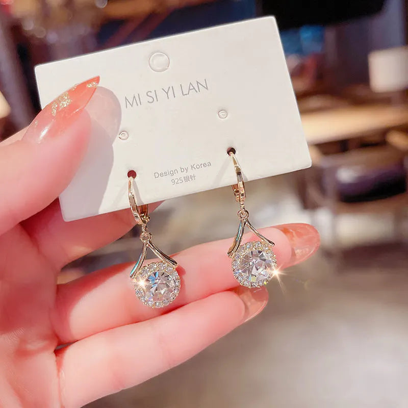 Geometric alloy rhinestone earrings in round ring design for women fashion OL style