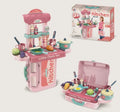 Children's plastic toy playset with doctor, makeup, tool, and kitchen themes in a colour box.