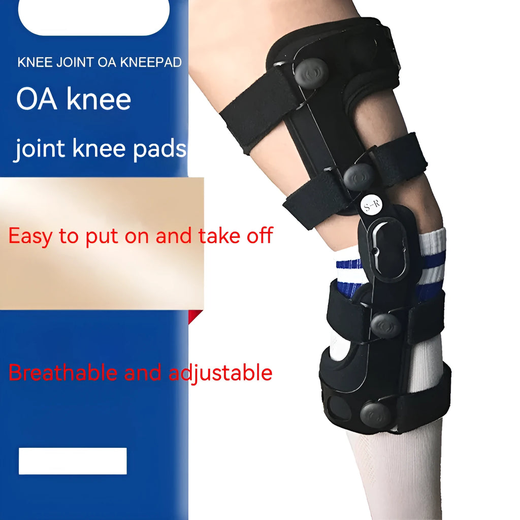 Black anterior ligament knee supporter with structural framework on brushed cloth background