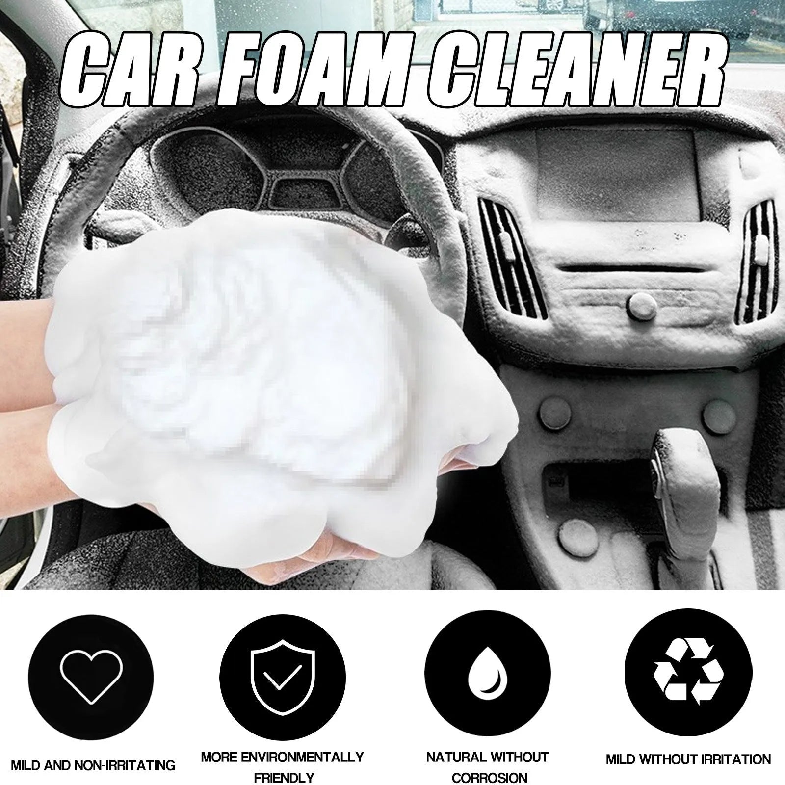 60ml car interior foamed cleaner with application sponge in 6x6x11cm packaging