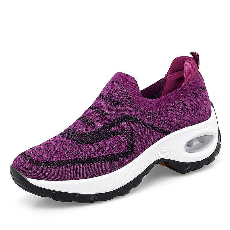 Women's low-top mesh tennis shoes with PVC air cushion soles in purple, pink, black, or grey colours