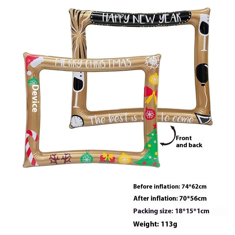 Christmas-themed inflatable PVC photo frame prop for festive pictures.