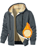 Men's cashmere hoodie thickened zipper coat in dark gray with hood, full zip, and long sleeves on a model
