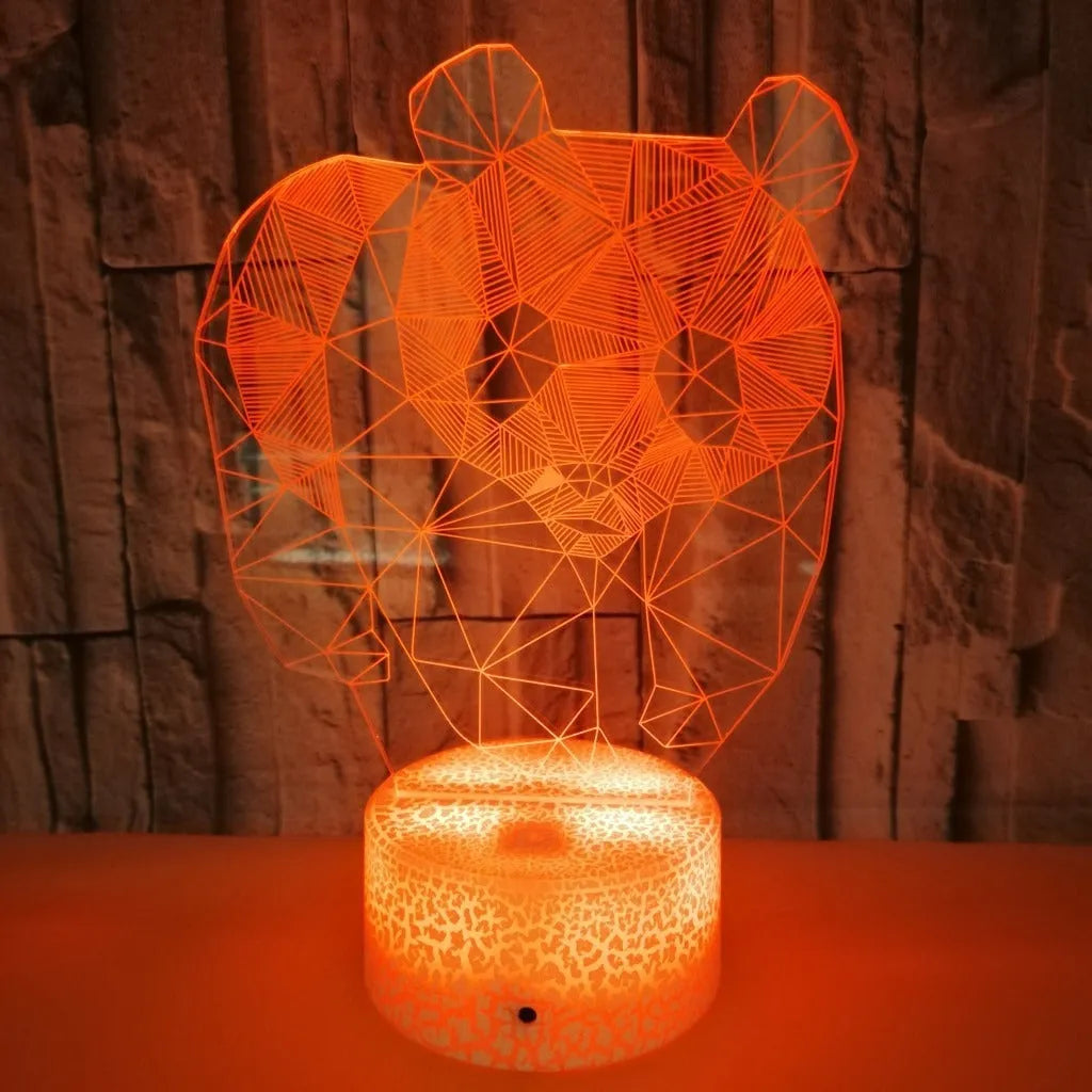 Panda colorful LED touch 3D night light with seven colour modes and remote control on a table