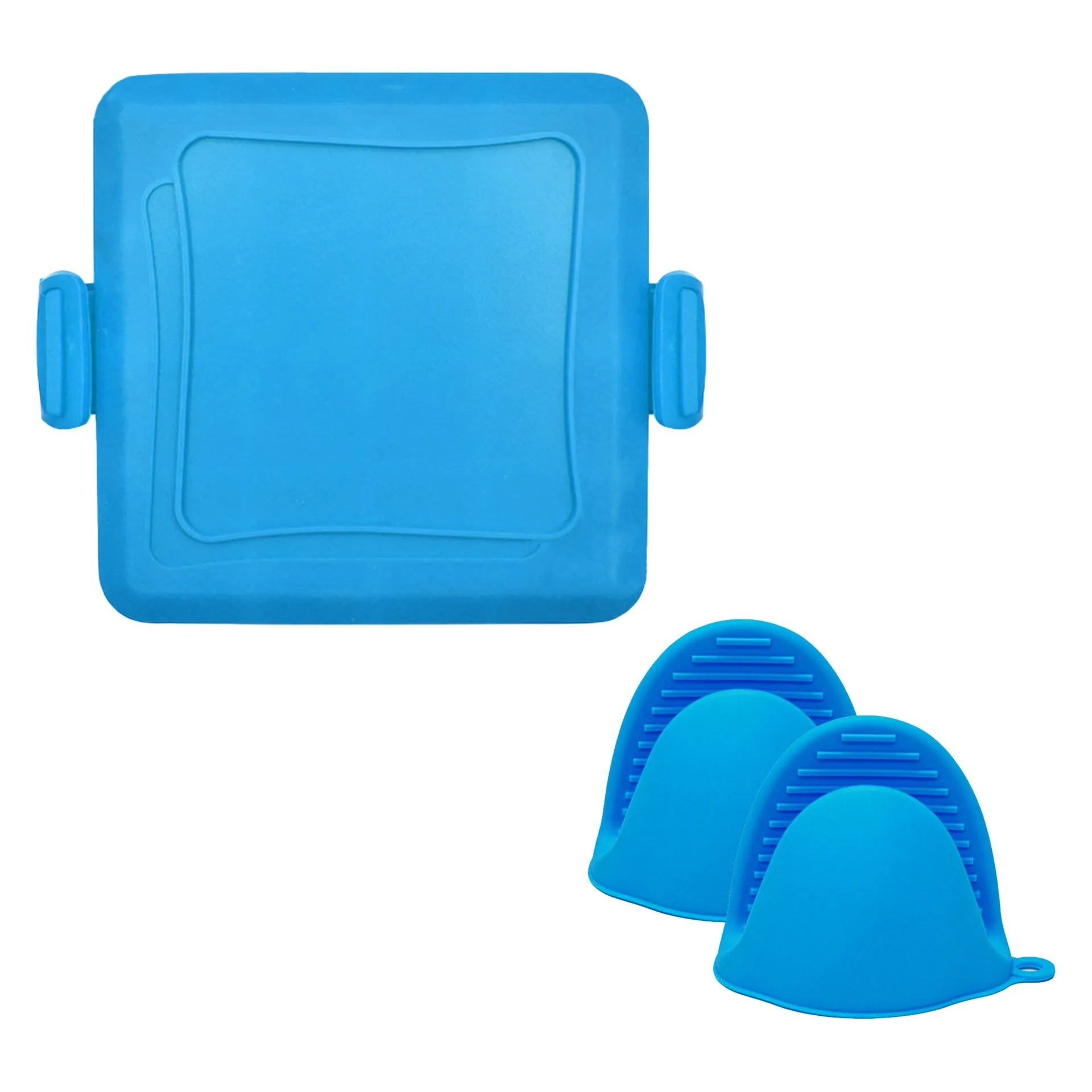 Red silicone baking tray and heat-resistant gloves set in colour box packaging