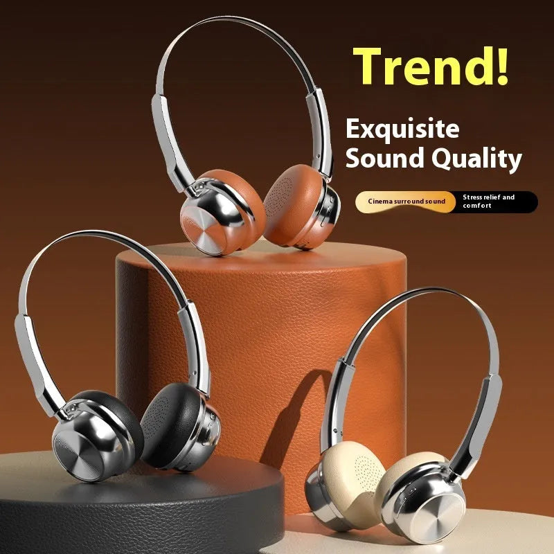 Retro metal Bluetooth headset in Silver Brown with over-ear design and 10-metre range