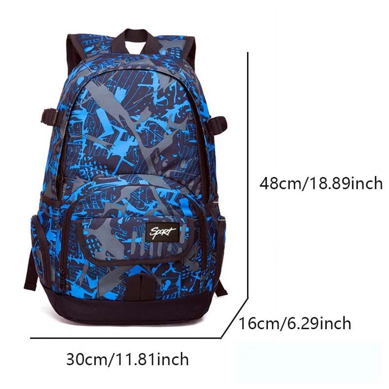 Classic nylon large backpack shown in blue and red colour options.