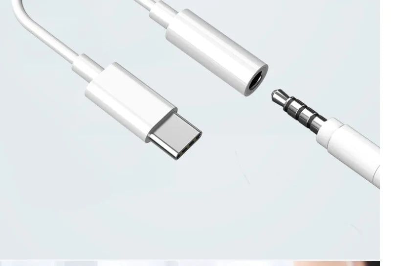 White Type-C digital audio adapter cable for connecting audio to smartphones